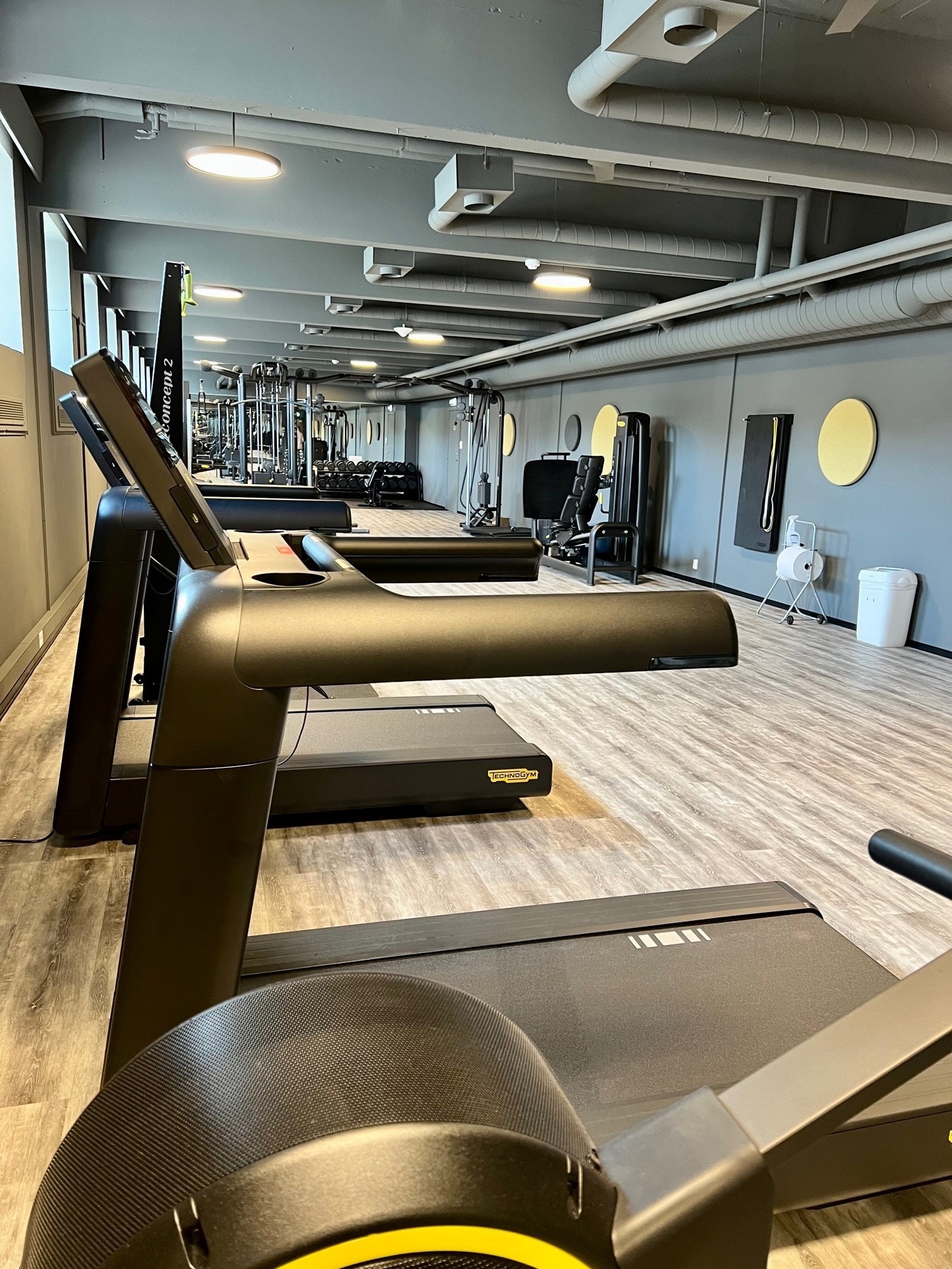 Topp oppdatert treningsrom med de beste maskinene fra Technogym. Hva mer kan du ønske deg bare noen trapper ned fra kontoret? Inkludert i leien selvfølgelig. Galleribilde