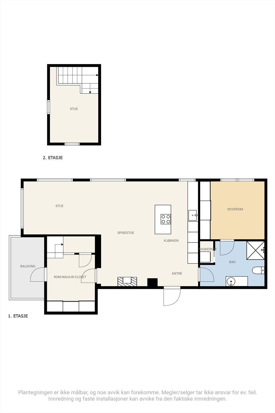 Toppleilighet over to plan. En bod ved inngangsplan og en bod i kjeller. Galleribilde