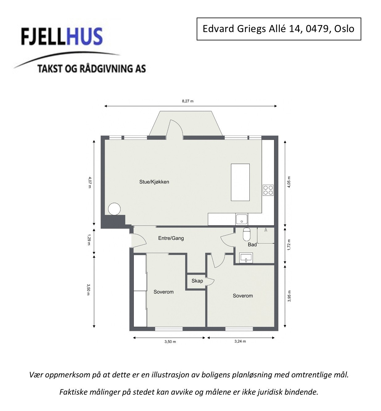 Alternativ plantegning ved å lage åpen stue-kjøkkenløsning. Galleribilde