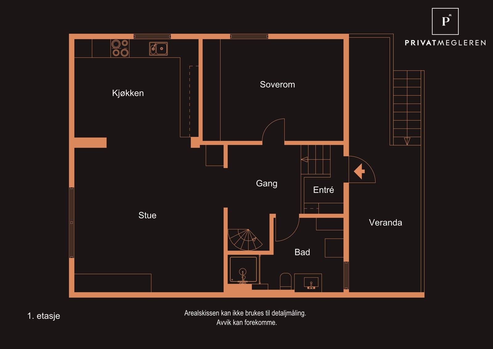 - Hovedplan med stue, kjøkken, soverom, bad/vaskerom og hall. Galleribilde
