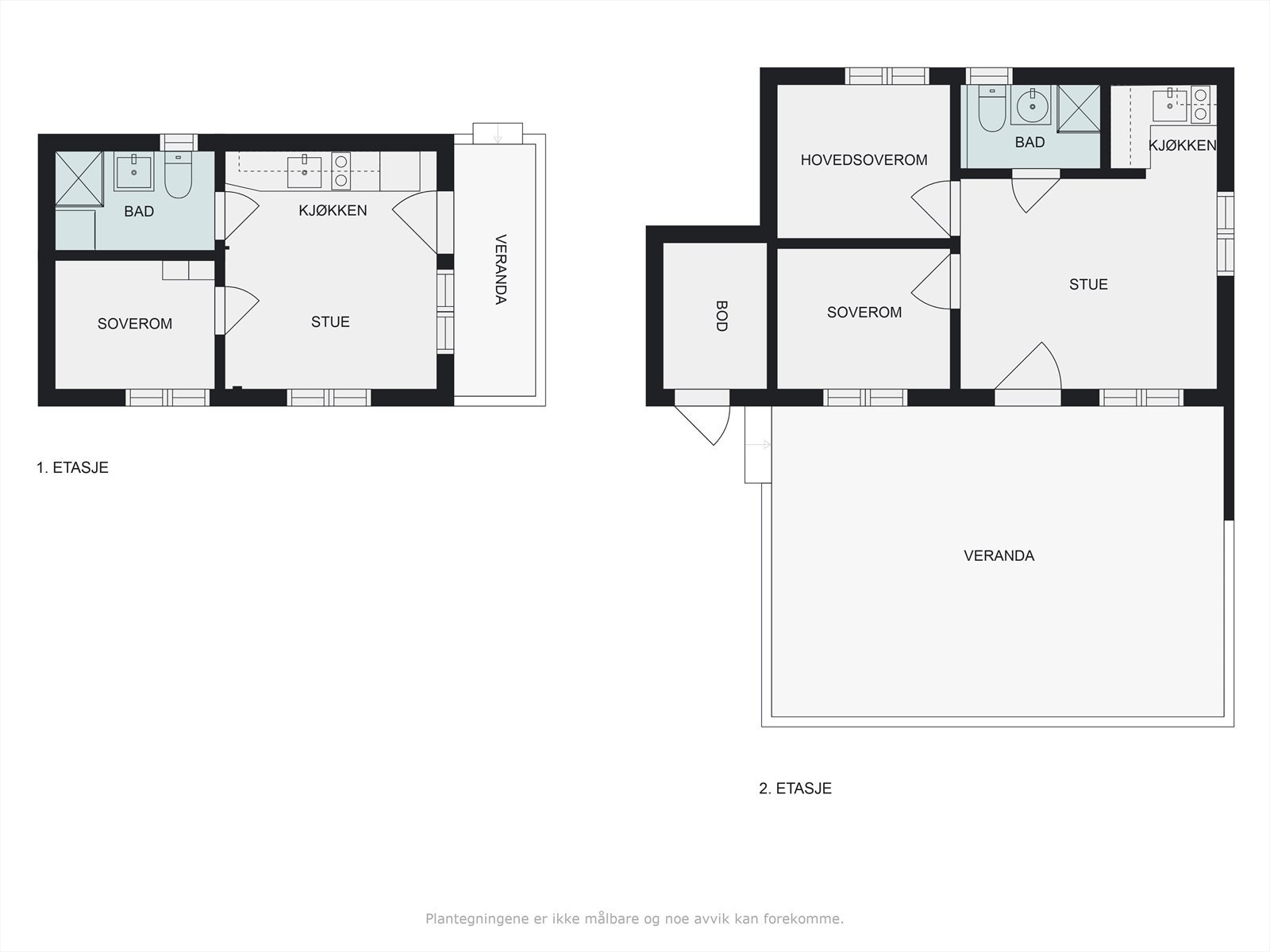 Plantegning begge hyttene. Galleribilde