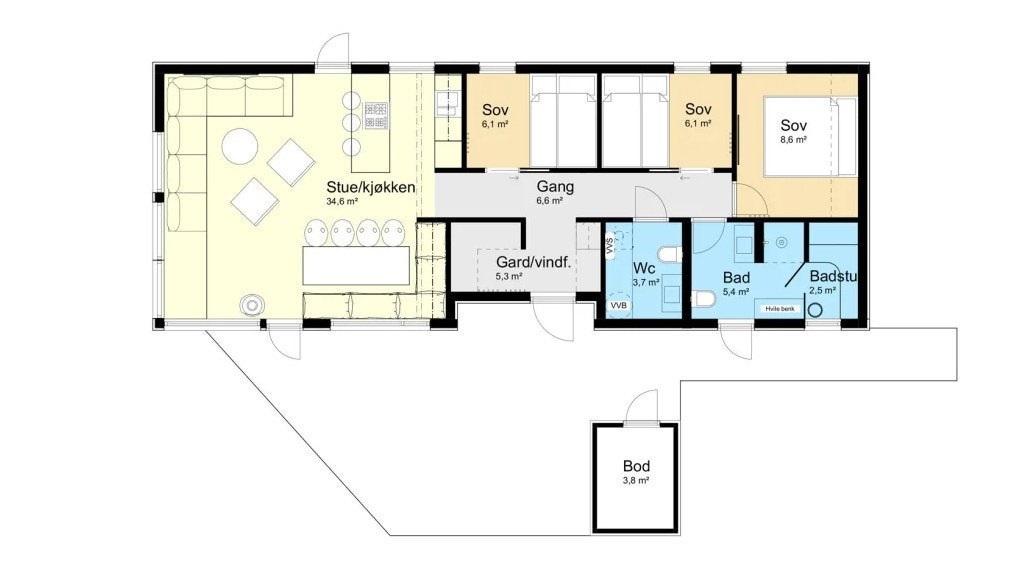 Planløsning med tre soverom Galleribilde