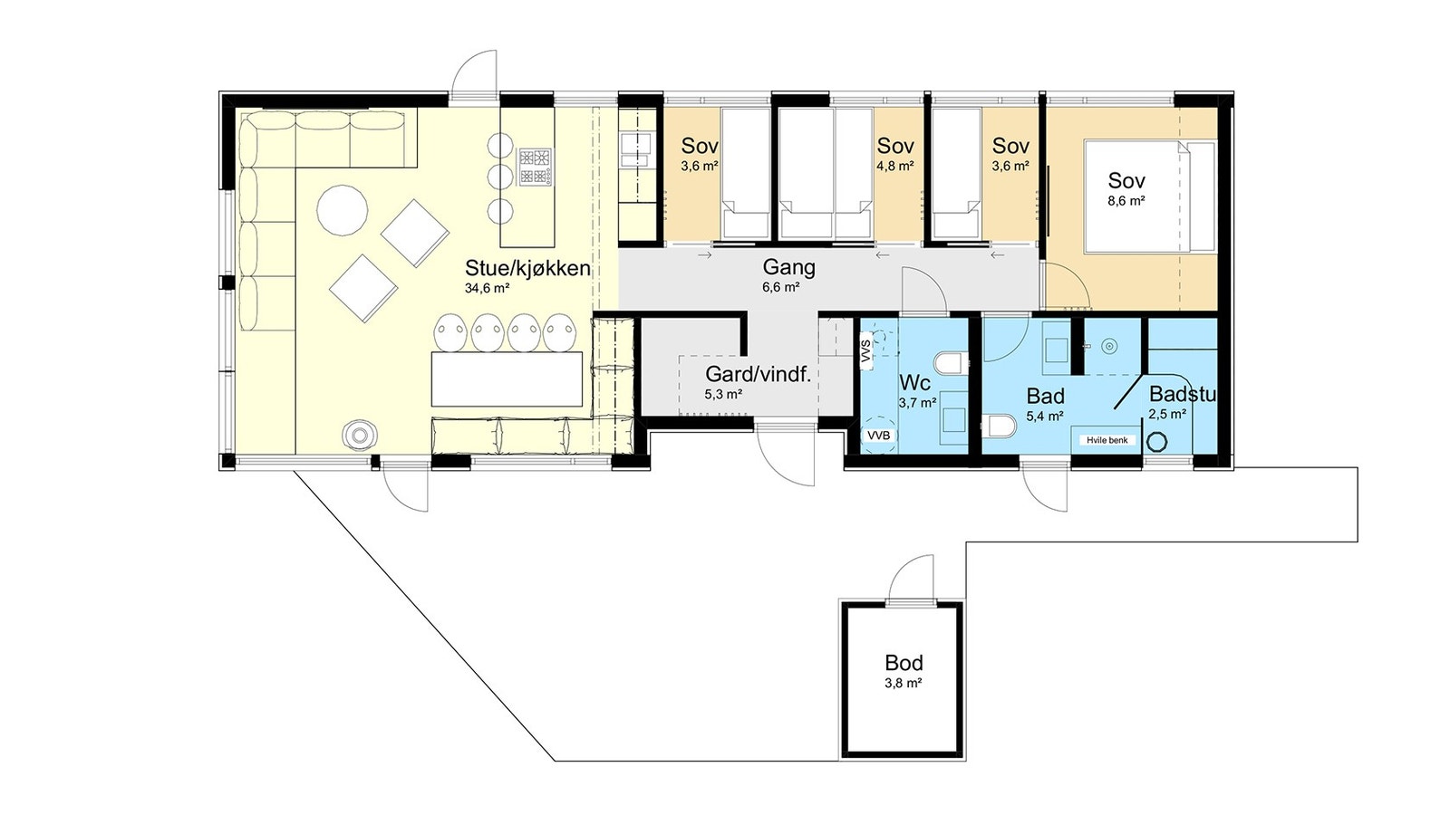 Eksempel på planløsning med fire soverom Galleribilde