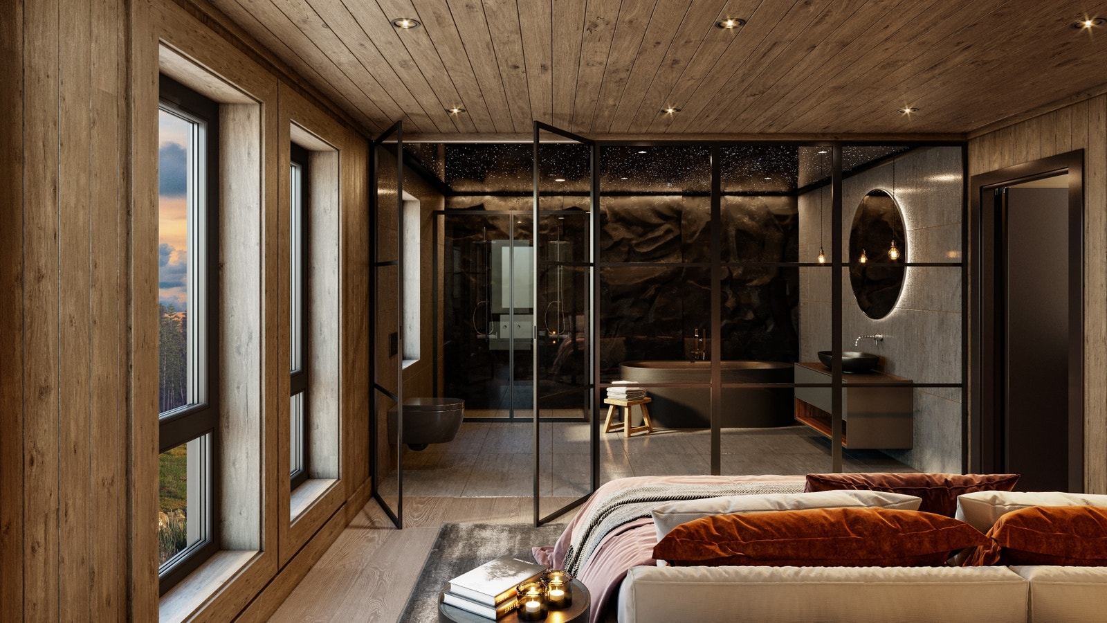 Master bedroom med eget bad. Her kan man trekke seg tilbake å nyte tilværelsen i flotte omgivelser. Galleribilde