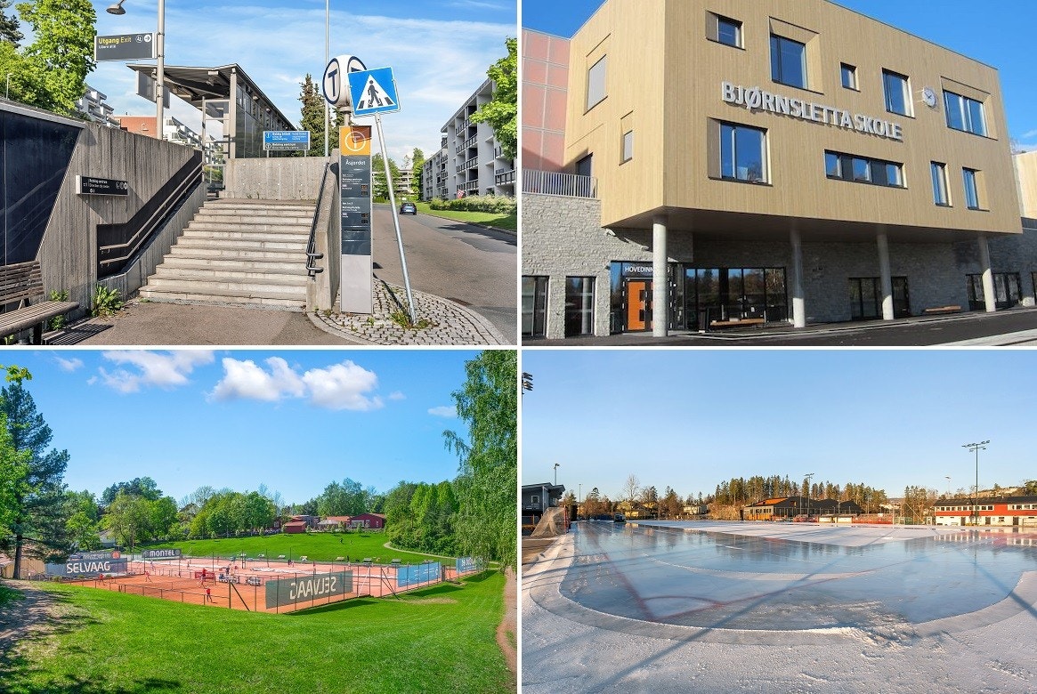 Kun 400m til Åsjordet T-banestasjon med 15 min til Nationaltheatret. Kort vei også til Bjørnsletta skole, Ullern Tennis og Ullern idrettspark. Galleribilde