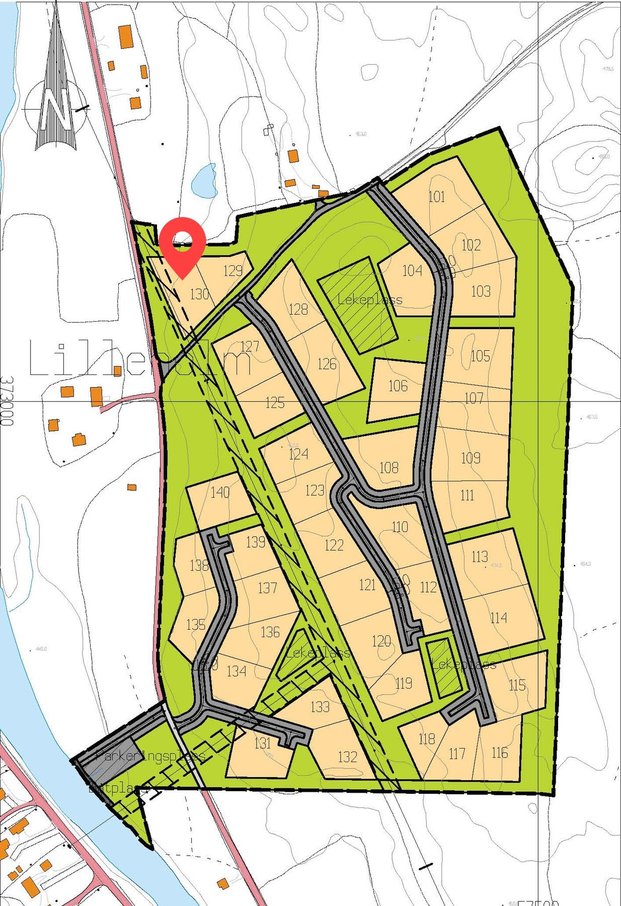 Tomtekart med tomt 130 markert Galleribilde