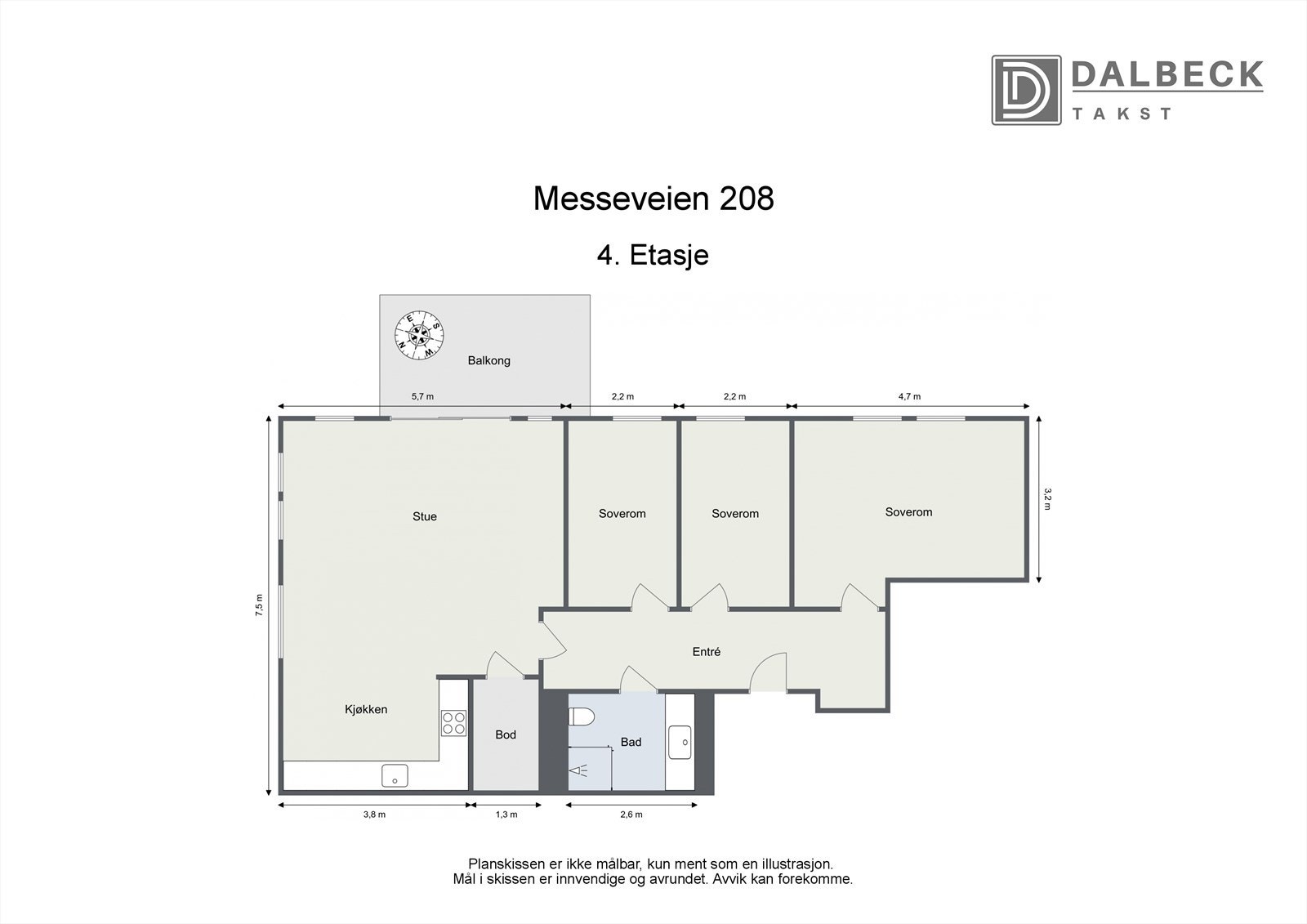 Plantegning - Leiligheten ligger på hjørne, og har en god planløsning med romslig stue/kjøkken i åpen løsning, 3 gode soverom, pent flislagt bad samt en innvendig bod. Galleribilde