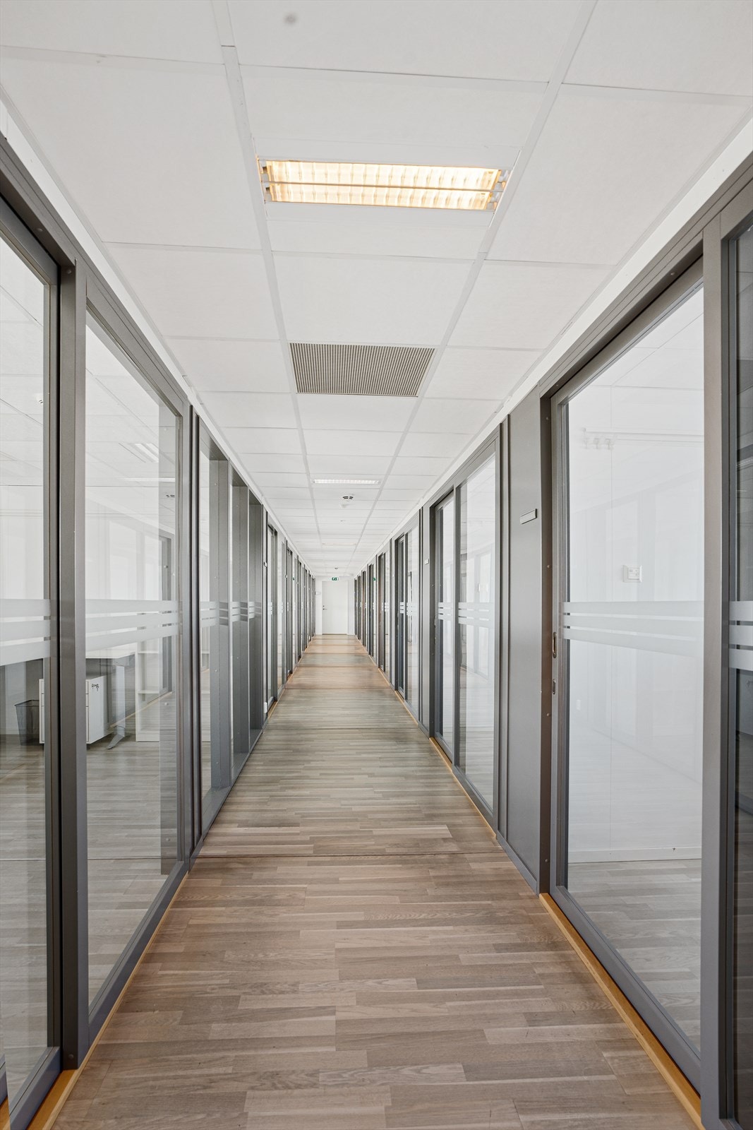 Kontorfløyer med cellekontorer og noe landskap Galleribilde