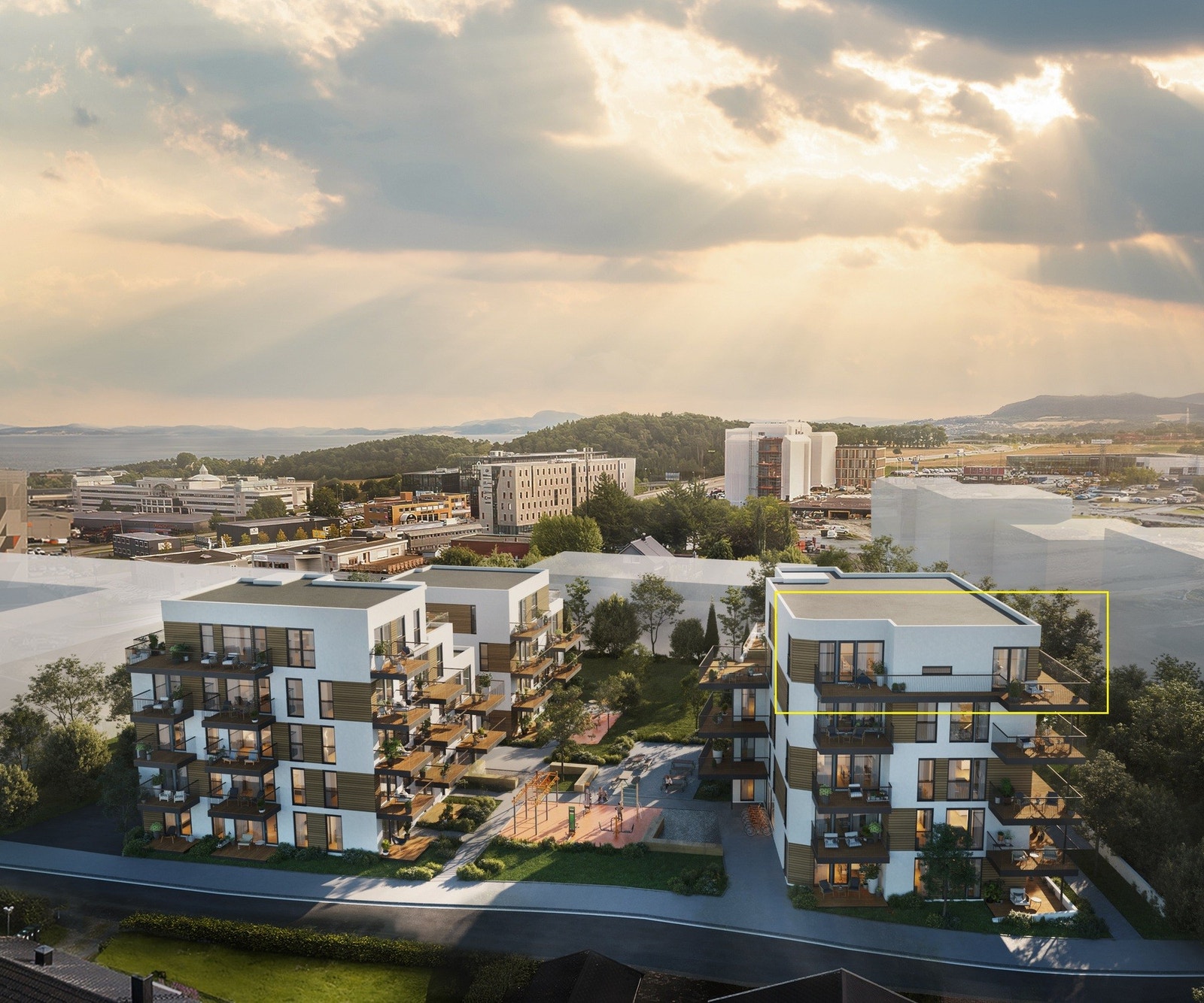 Prosjektet ligger veldig flott til i enden av Gildheimsvegen. Dette er en liten perle i et nytt og stort boligområde.
Illustrasjon av en annen leilighetstype, avvik vil forekomme. Galleribilde