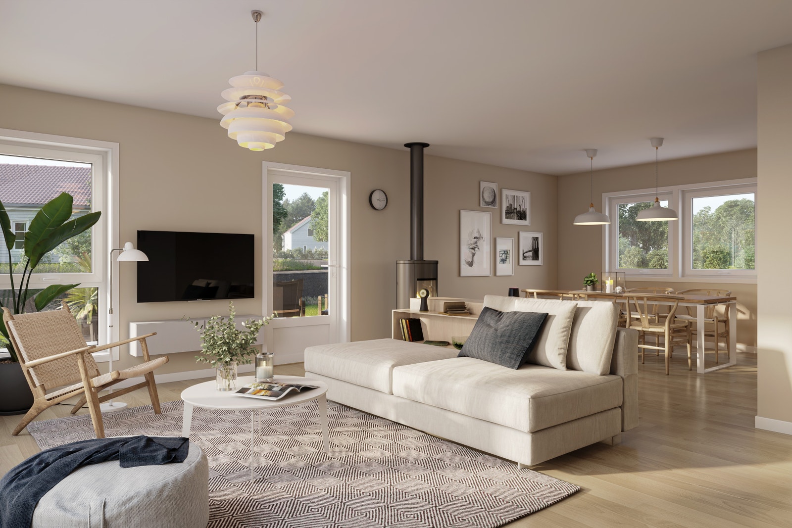 Illustrasjon: stue fra hus 1 (hus 1, 2, 3 og 6 er like) Galleribilde