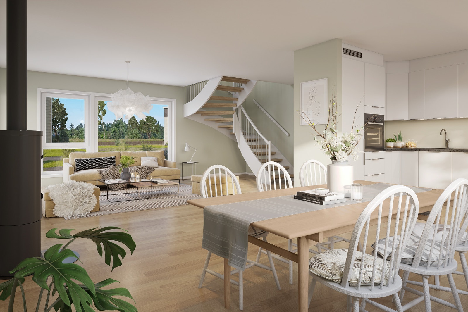 Illustrasjon: stue/ kjøkken - fra hus 5 Galleribilde