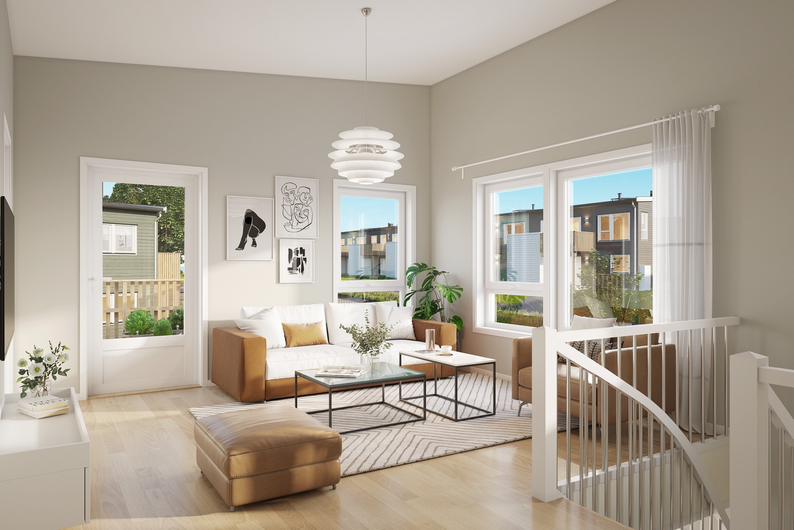 Illustrasjon: loftstue på ca. 28 m2 med åpen himling i tak - fra hus 4 Galleribilde