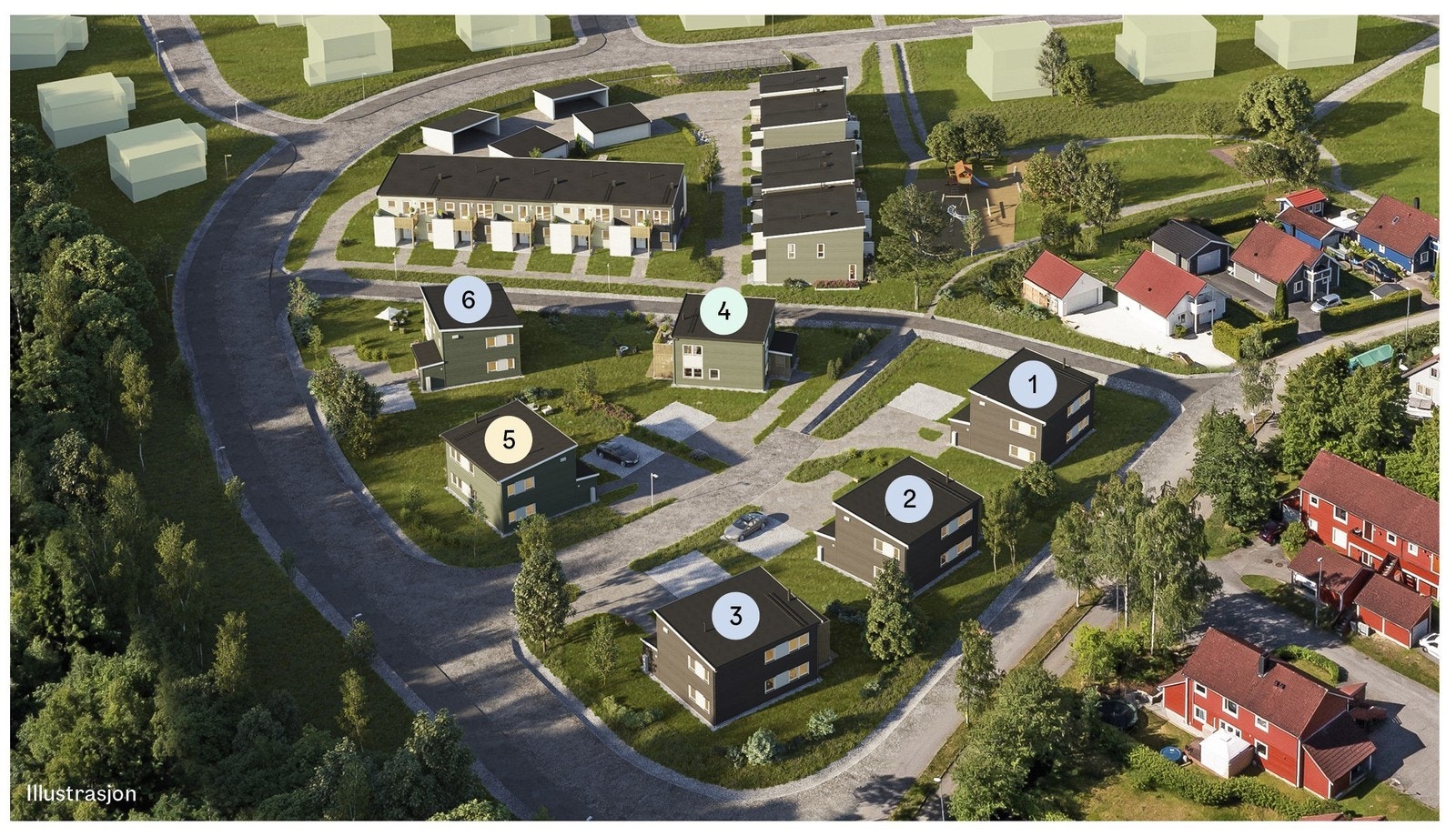 Velkommen til Kråkåsen Hageby - eneboliger illustrasjon Galleribilde