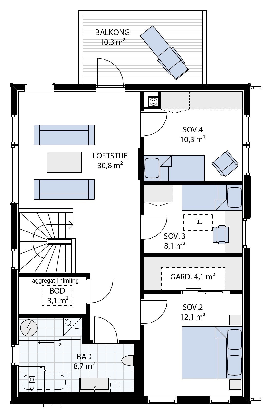 Plan 2 (Hus 1, 2, 3 og 6) Galleribilde