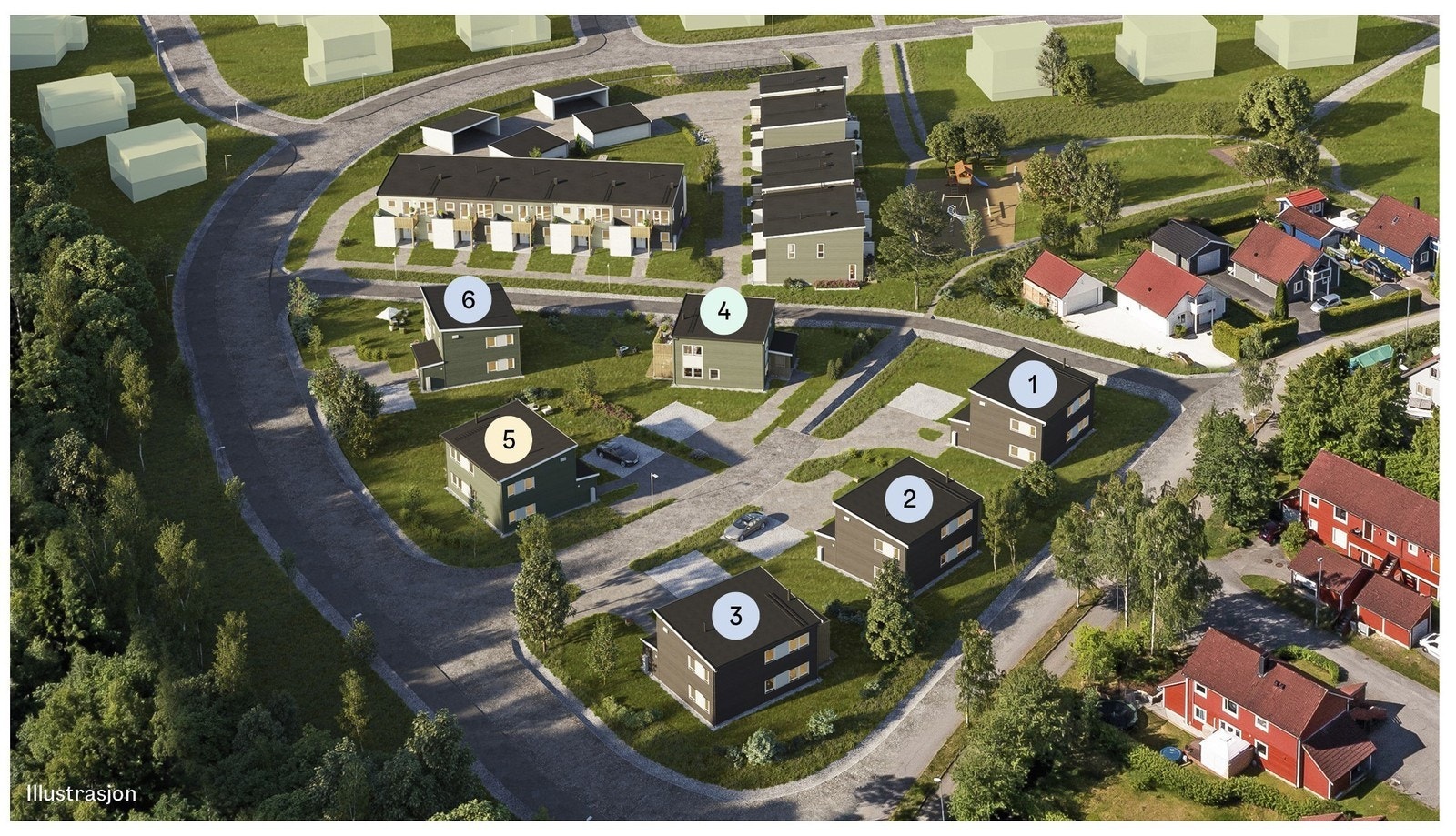 Illustrasjon: 6 eneboliger Galleribilde