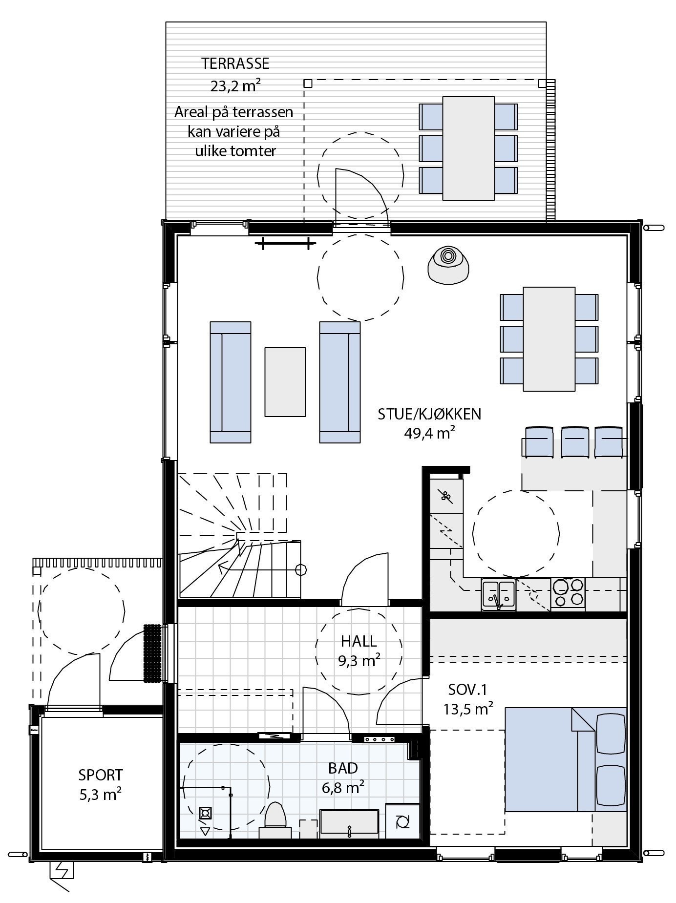 Plan 1 (Hus 1, 2, 3 og 6) Galleribilde