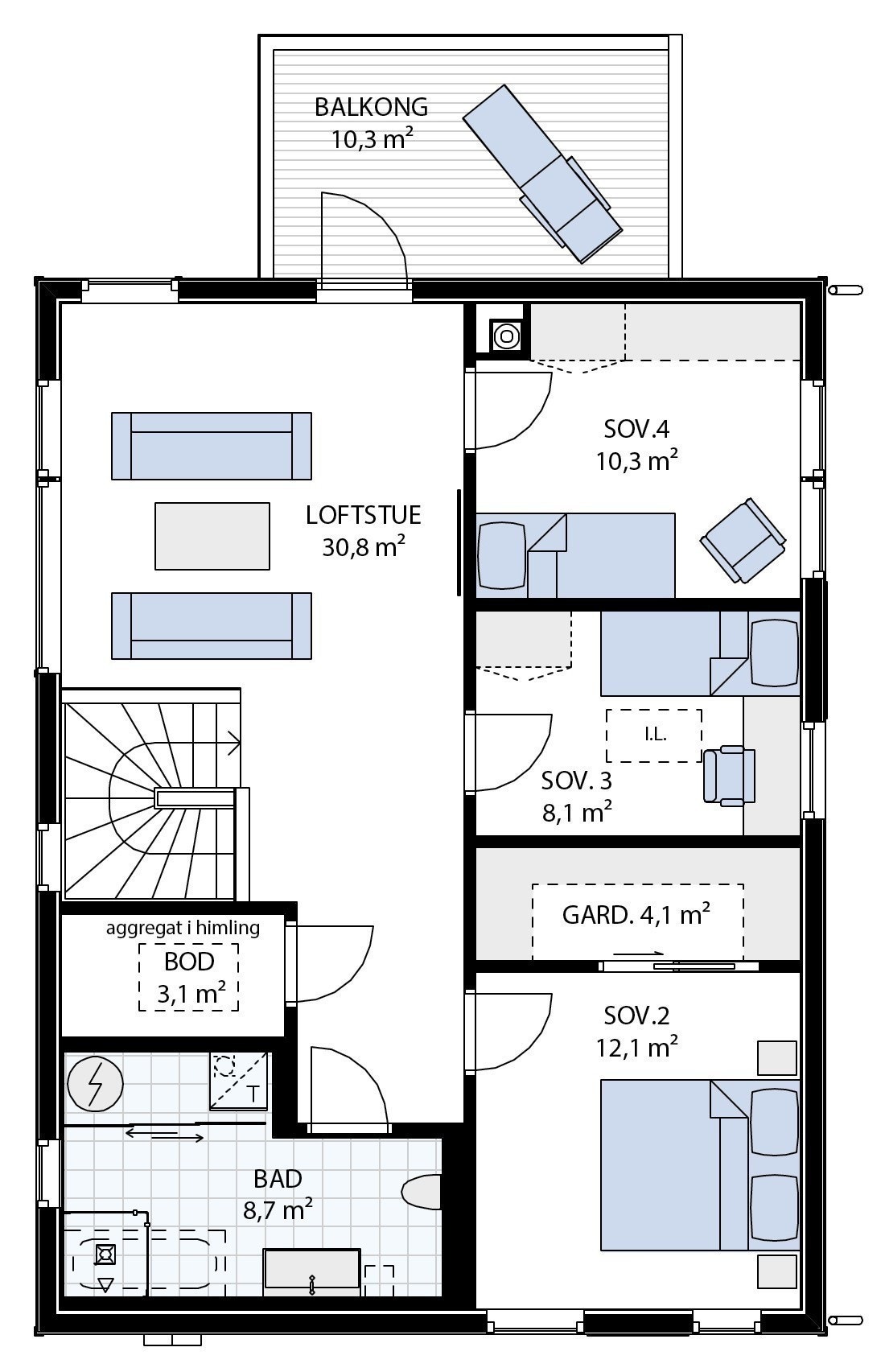 Plan 2 (Hus 1, 2, 3 og 6) Galleribilde
