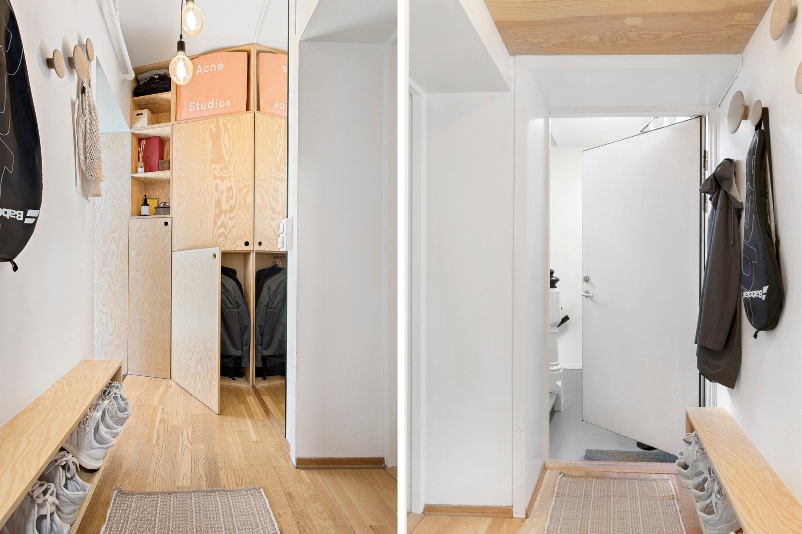 Idet du entrer boligen blir du møtt av en romslig entré med god plass til å henge fra seg yttertøy og sette fra seg sko. Her er det godt med lagringsplass i det plassbyggede garderobeskapet! Galleribilde