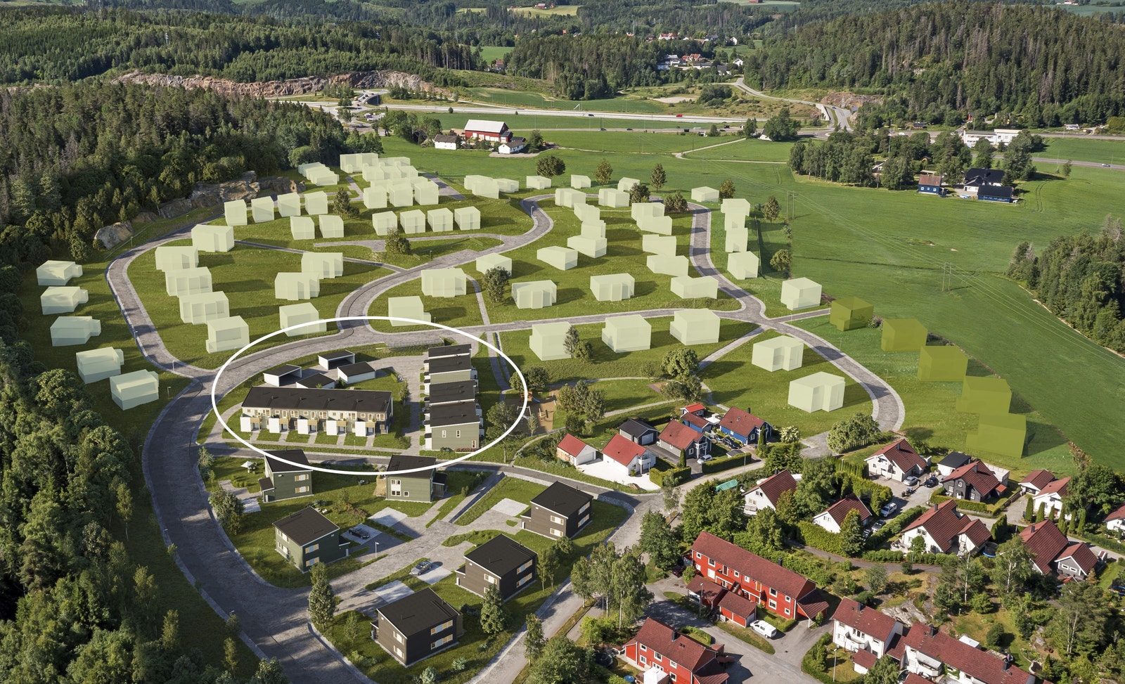 Illustrasjon - Oversiktsbilde rekkehus Galleribilde