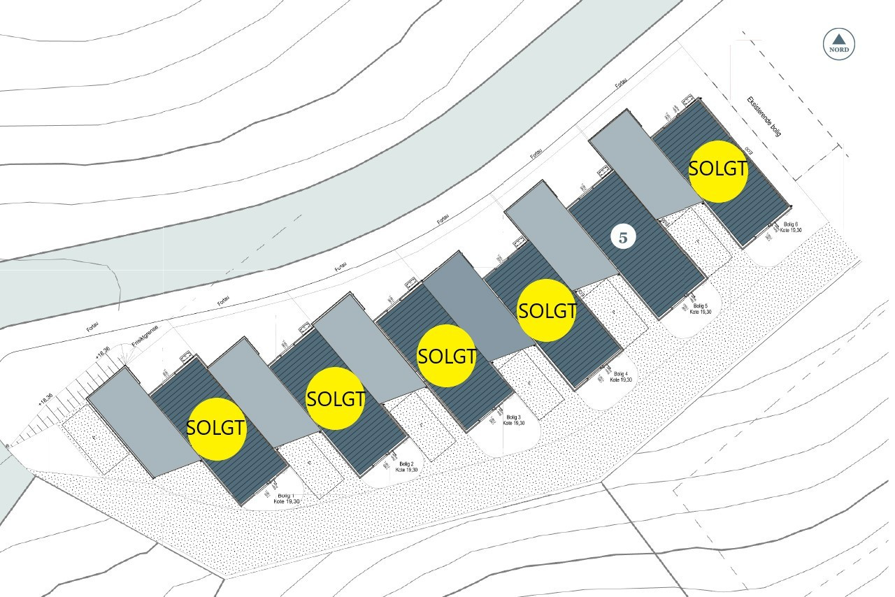 Situasjonsplan med markering av bolig nr. 5 som er til salgs