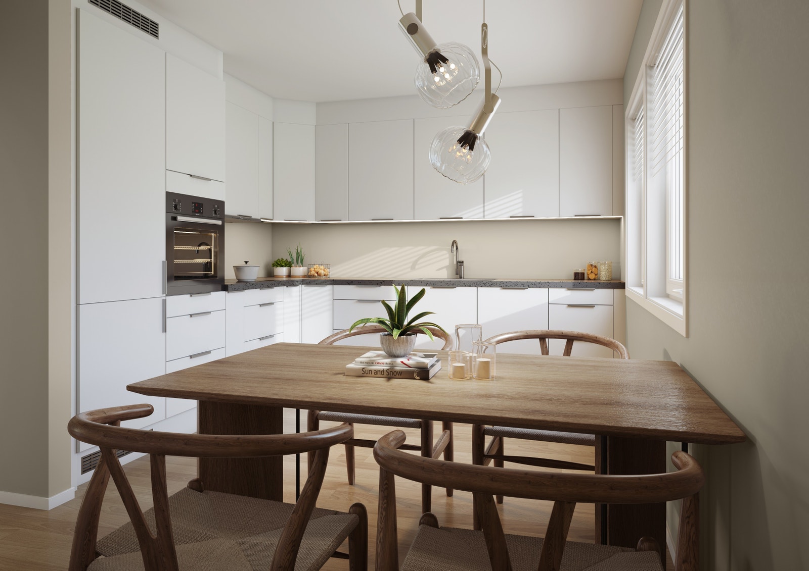 Illustrasjon: Kjøkken - nr. 20 (hus 1) og nr. 23 (hus 2) er like - nr. 17 (hus 1) er speilvendt - Velg mellom 3 ulike farger på kjøkken. Galleribilde