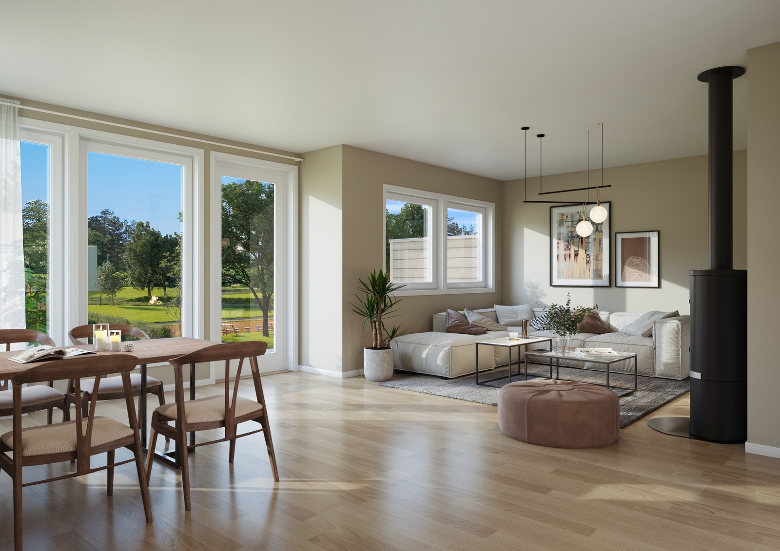 Illustrasjonen: Stue - Peis er ikke standard, men kan velges som tilvalg. (nr. 20 og nr. 23 - nr. 17 er speilvendt). Galleribilde