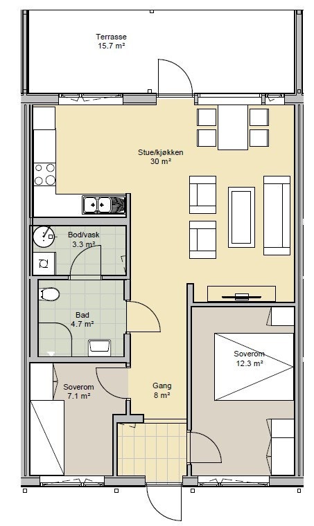 Plantegning - koselig midtleilighet i 1. etasje. Galleribilde