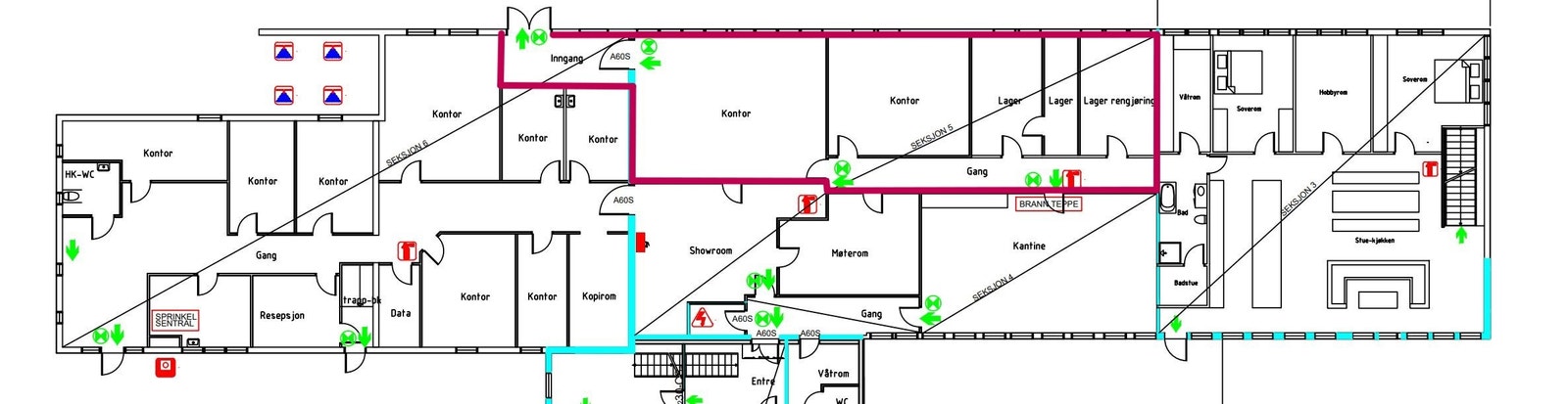 Kontor til utleie markert med rødt Galleribilde