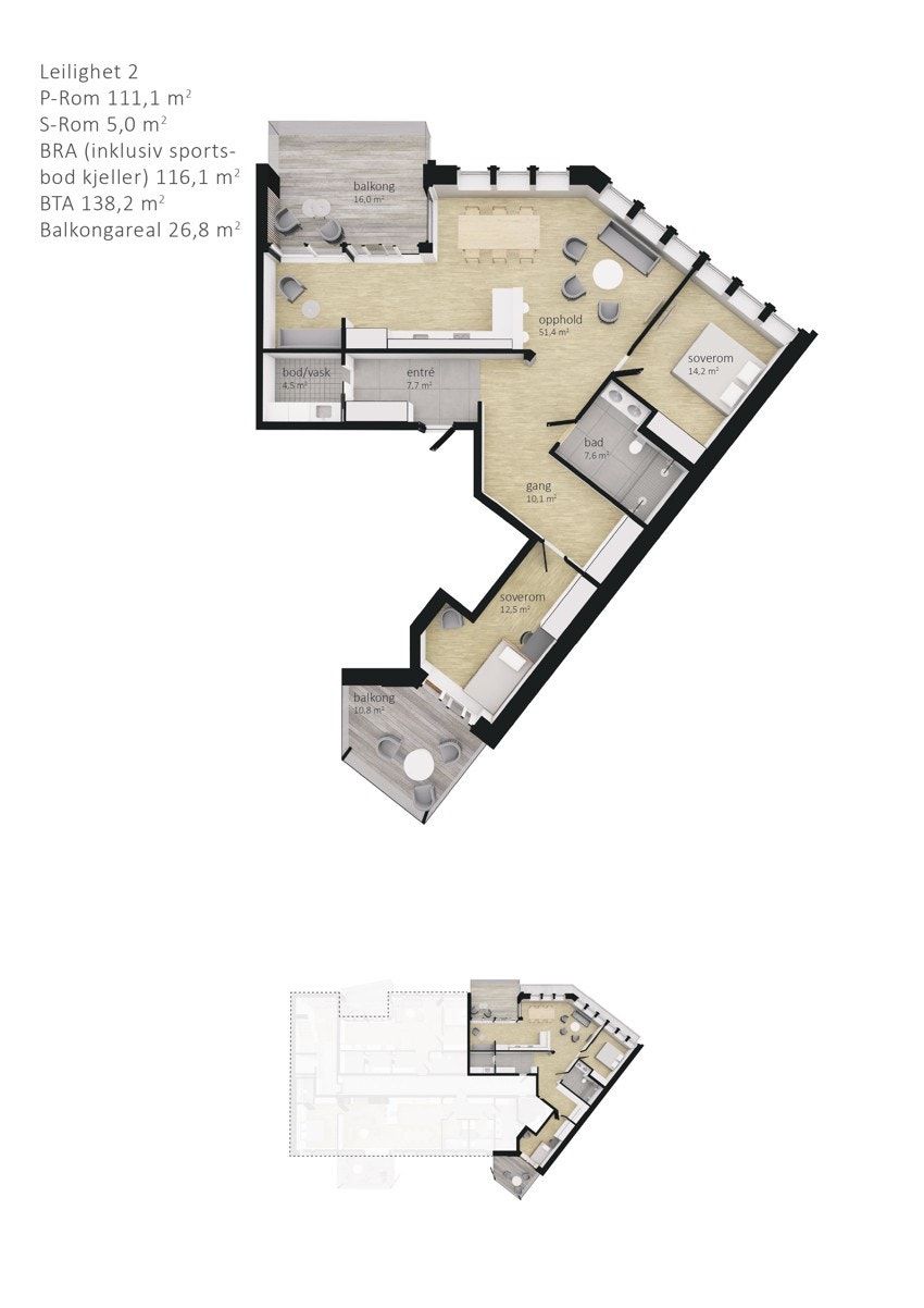 Leiligheten har to balkonger, og her er det mulighet for 3 soverom eller to stuer, alt etter hva som er ditt behov. Galleribilde