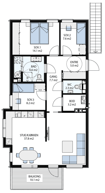 Plantegning 4 roms Galleribilde