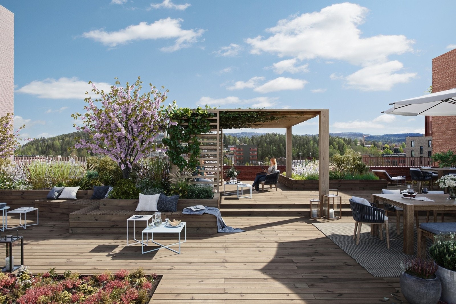 Felles areal på takterrasser som kan nytes på sommeren Galleribilde