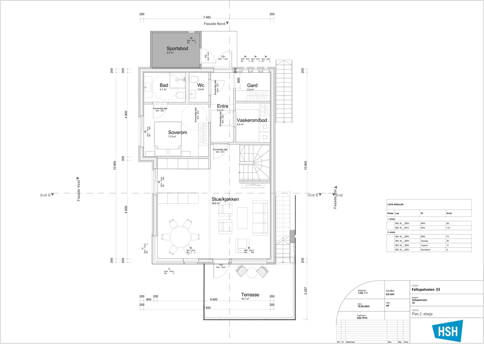 1-etg. Sportsbod ved inngang, Garderoberom og vakserom, gjestetoalett, hovedsoverom med eget bad og stue/kjøkken med utgang til terrasse. Veldig praktisk og fin planløsning! Galleribilde
