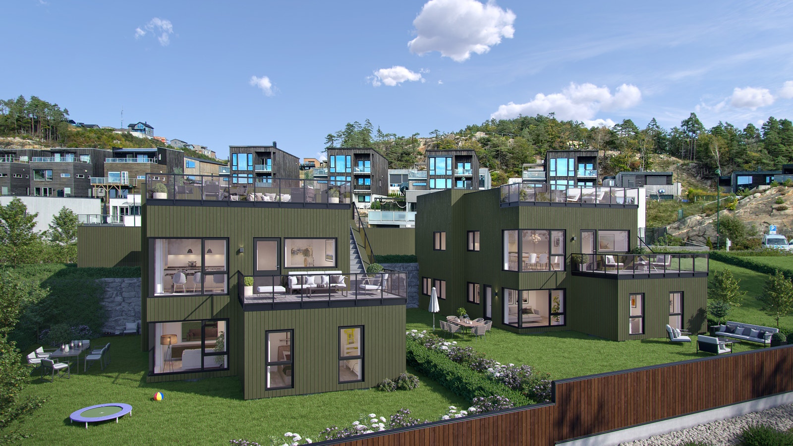 Boligene har gode bokvaliteter inne som ute. Her er det plass nok til både lek og avslapping. Galleribilde