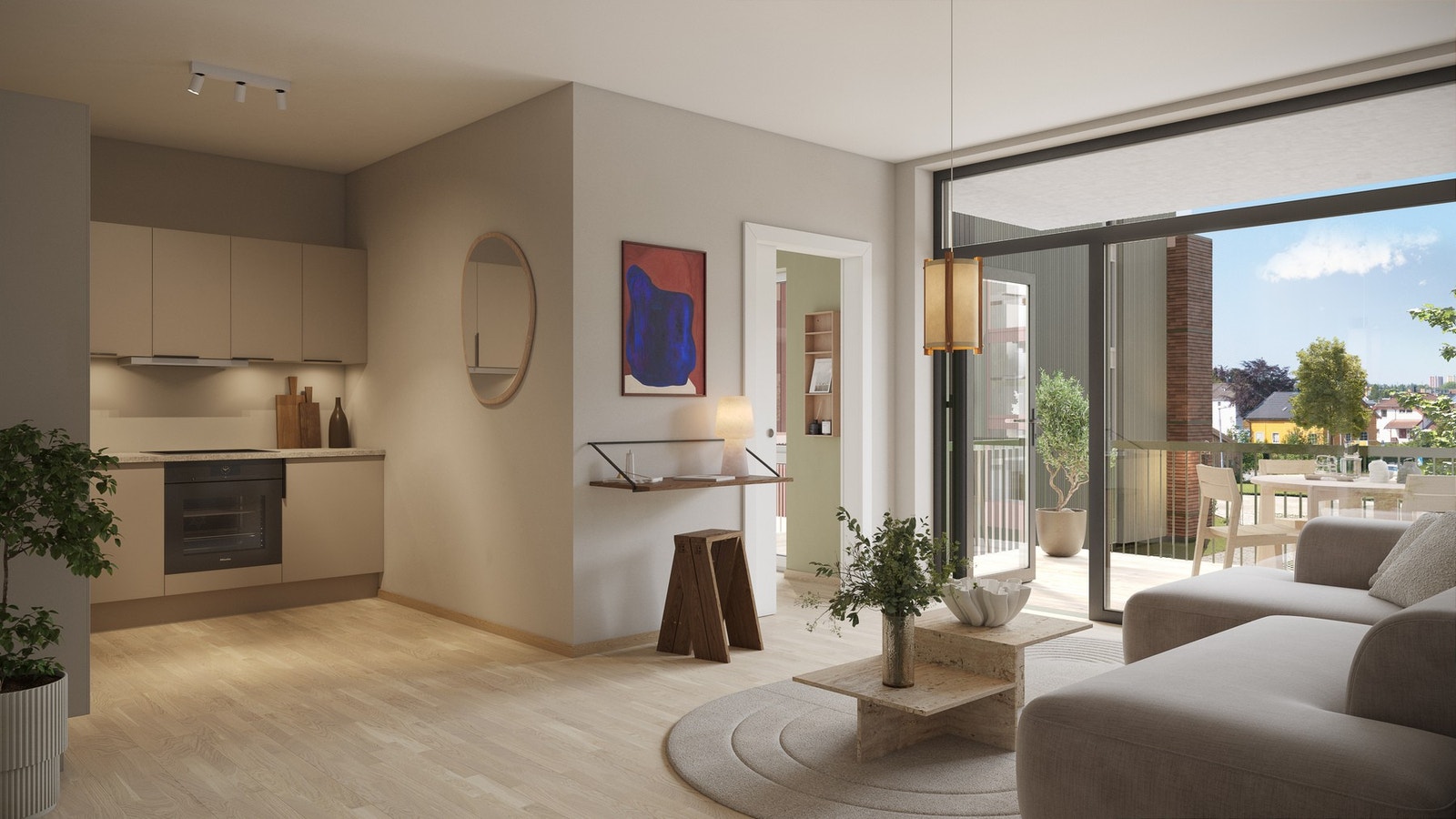 Tilbaketrukket kjøkken, masse lys og gode planløsninger. Illustrasjon, endringer vil forekomme. Galleribilde