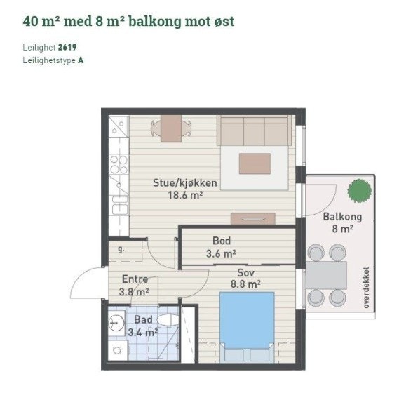 Praktisk romløsning. Legg merke til stor og praktisk garderobe på soverom. Galleribilde