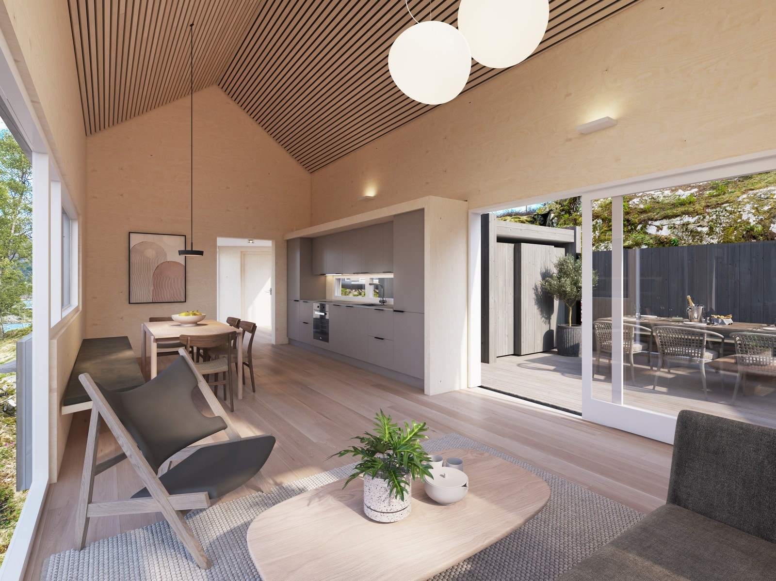 Moderne hytter med god takhøyde. Galleribilde