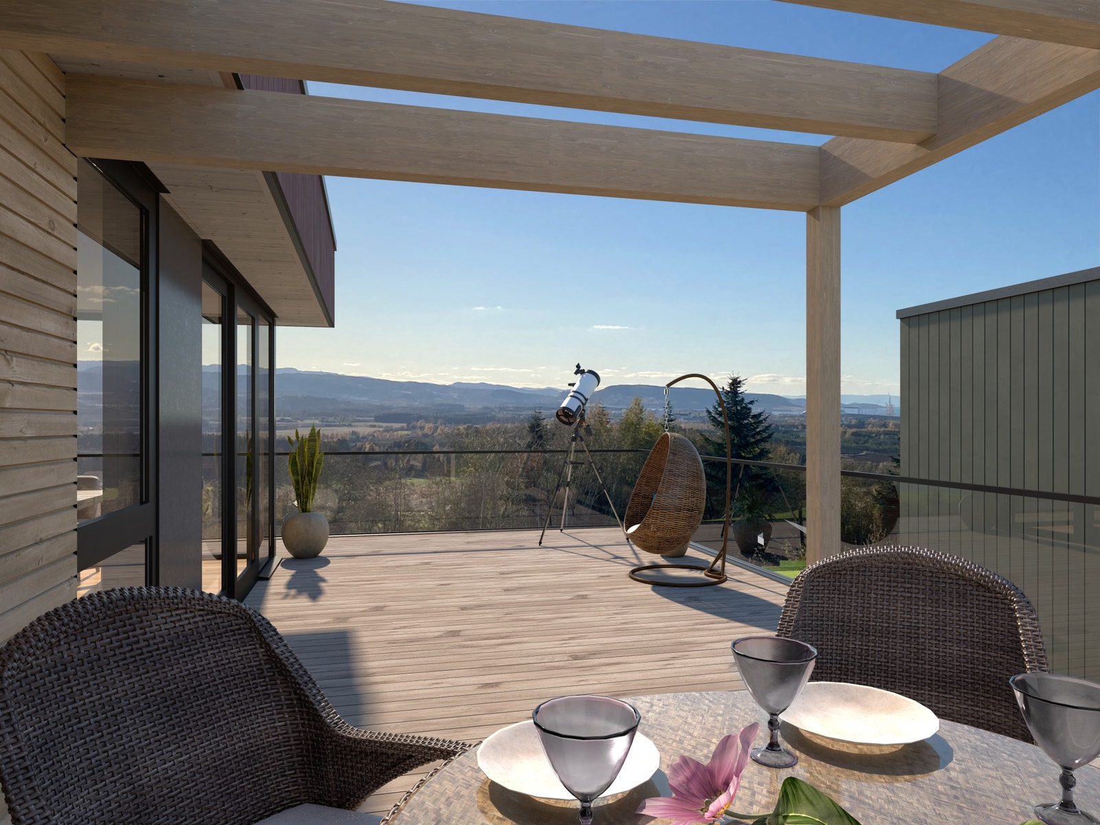 Fra kjøkkenet er det tilgang til en stor og solrik terrasse. Galleribilde