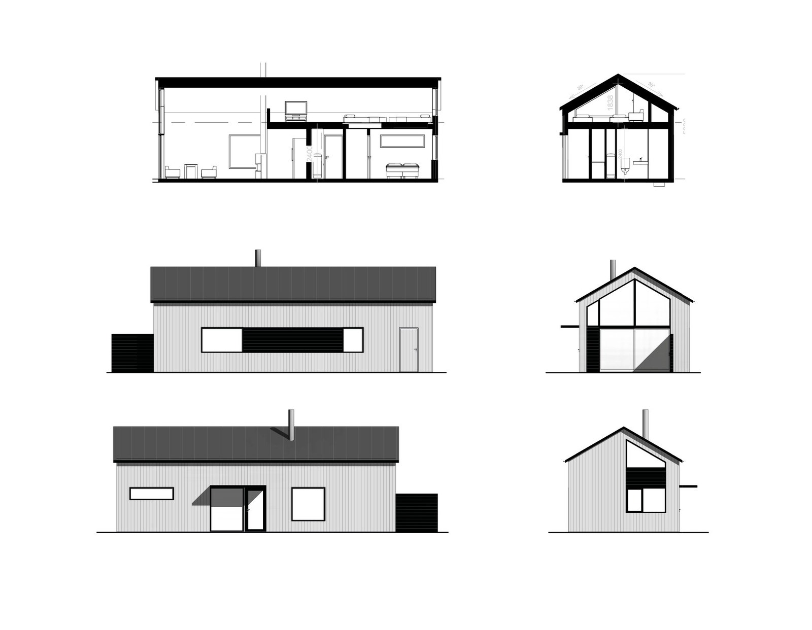 Fasader og snitt hyttetype 1 Galleribilde