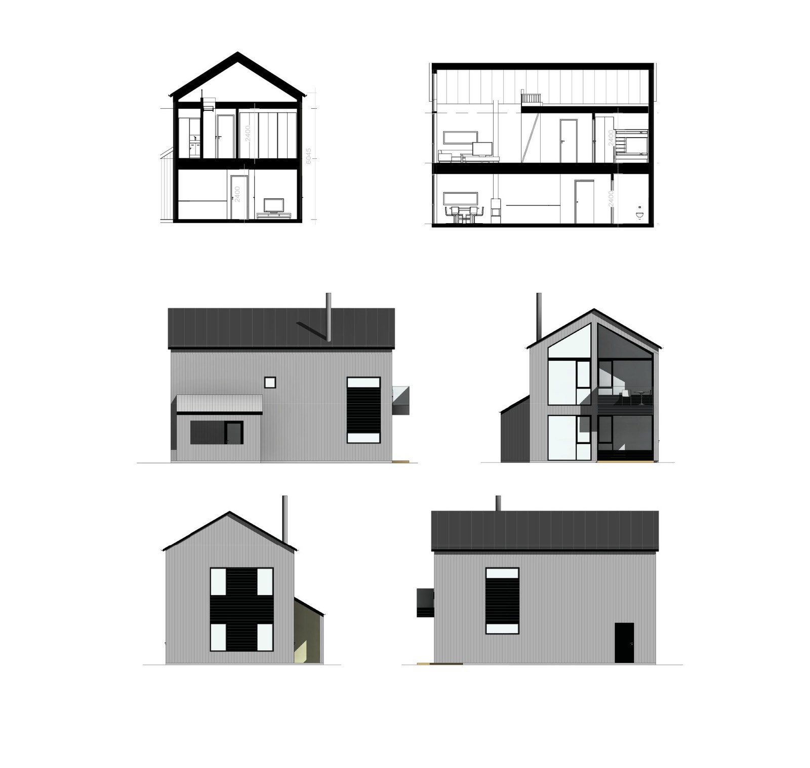 Fasader og snitt fritidsleilighet type 1 og 2 Galleribilde