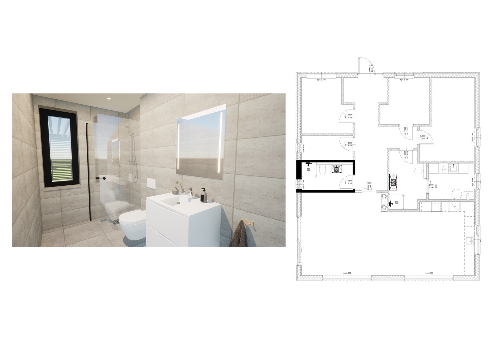 Ilustrasjon av bad nr. 2 i leilighet D i 1. etasje. Avvik på illustrasjoner vil forekomme Galleribilde