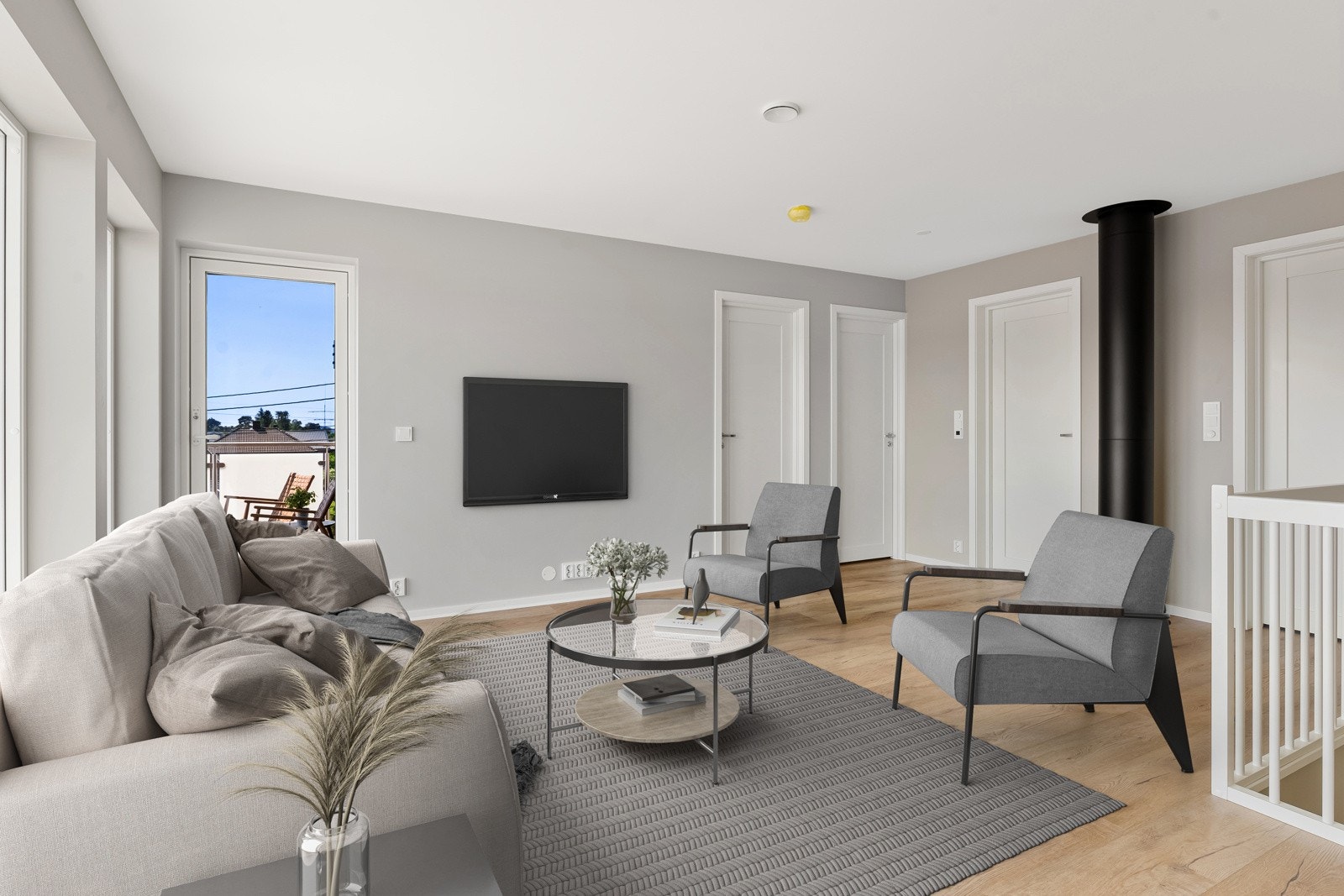 Loftstue som binder de tre soverommene og badet sammen. Stua er på ca. 22,2 kvm. Galleribilde