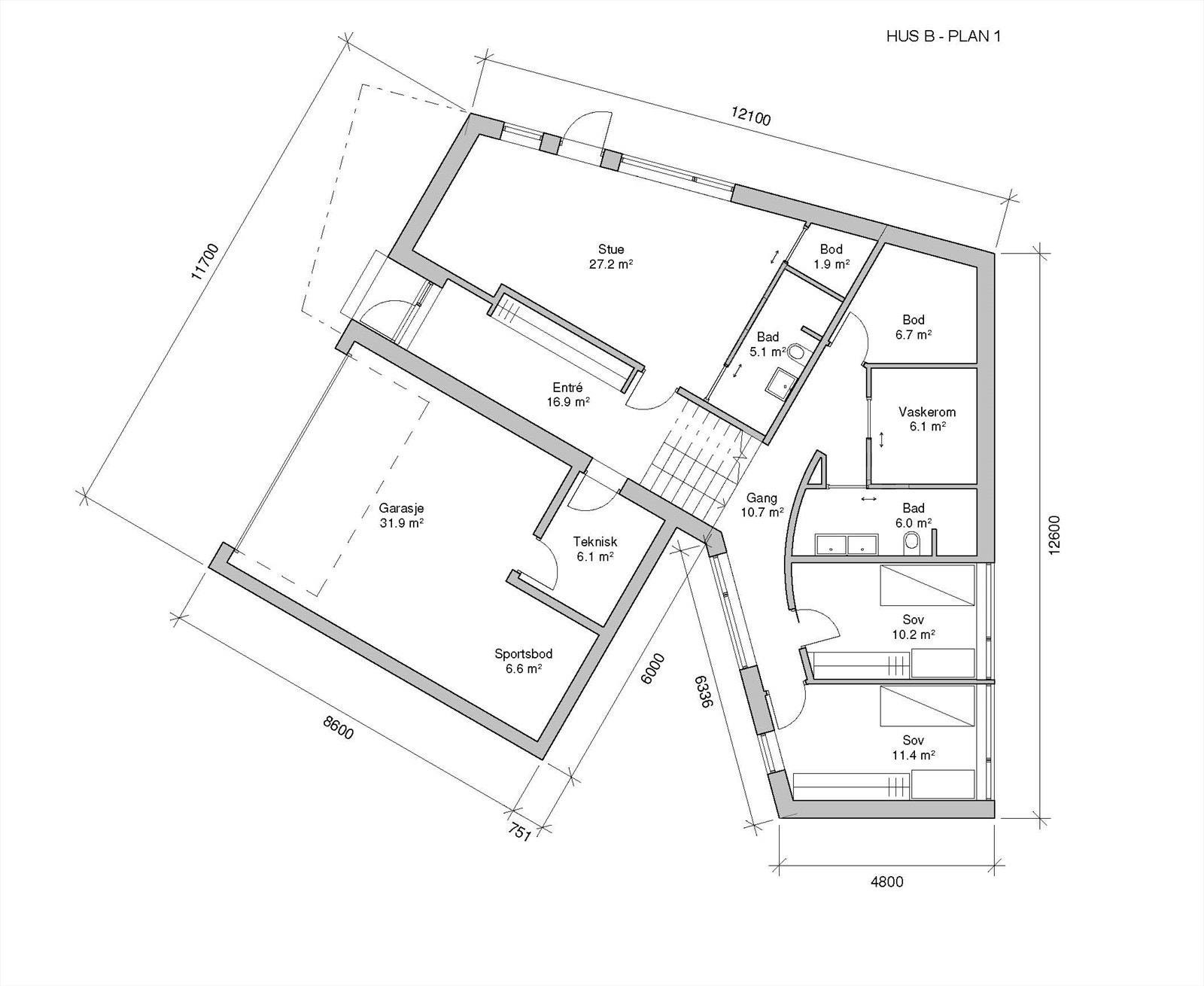 Hus B plan 1 Galleribilde