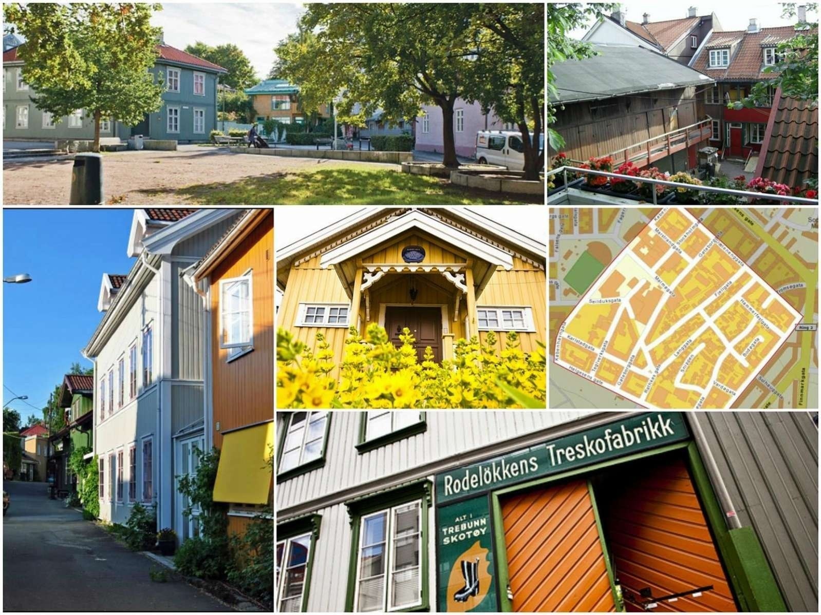 Rett i nabogaten ligger de flotte trehusene på Rodeløkka Galleribilde