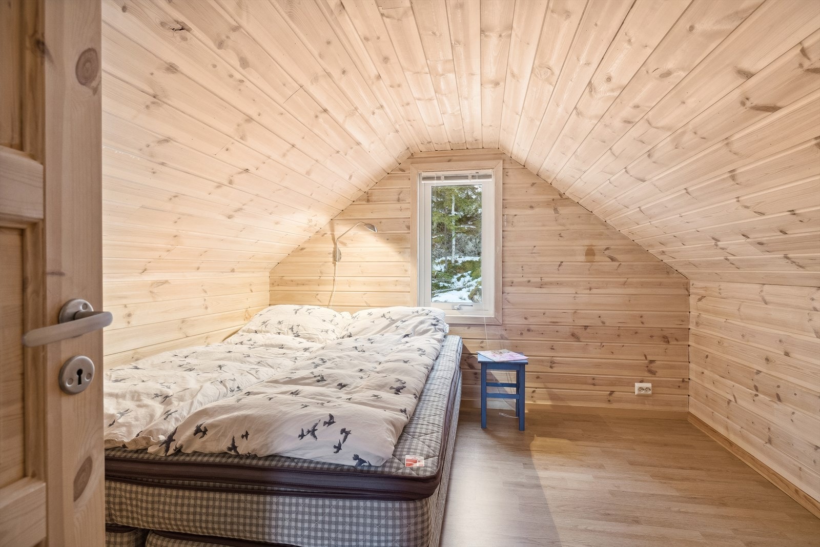 Loftetasje har 30 m² gulvareal med takhøyde under midten på 186 cm. Her er det to innredede rom som benyttes som soverom. Galleribilde