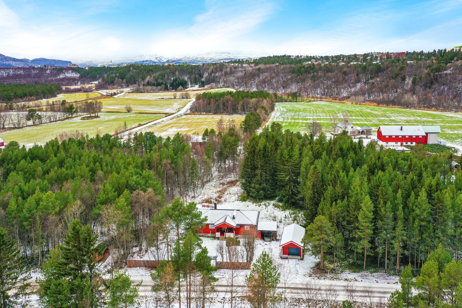 Boligen har et flott, skjermet uteområde omringet av skog Galleribilde