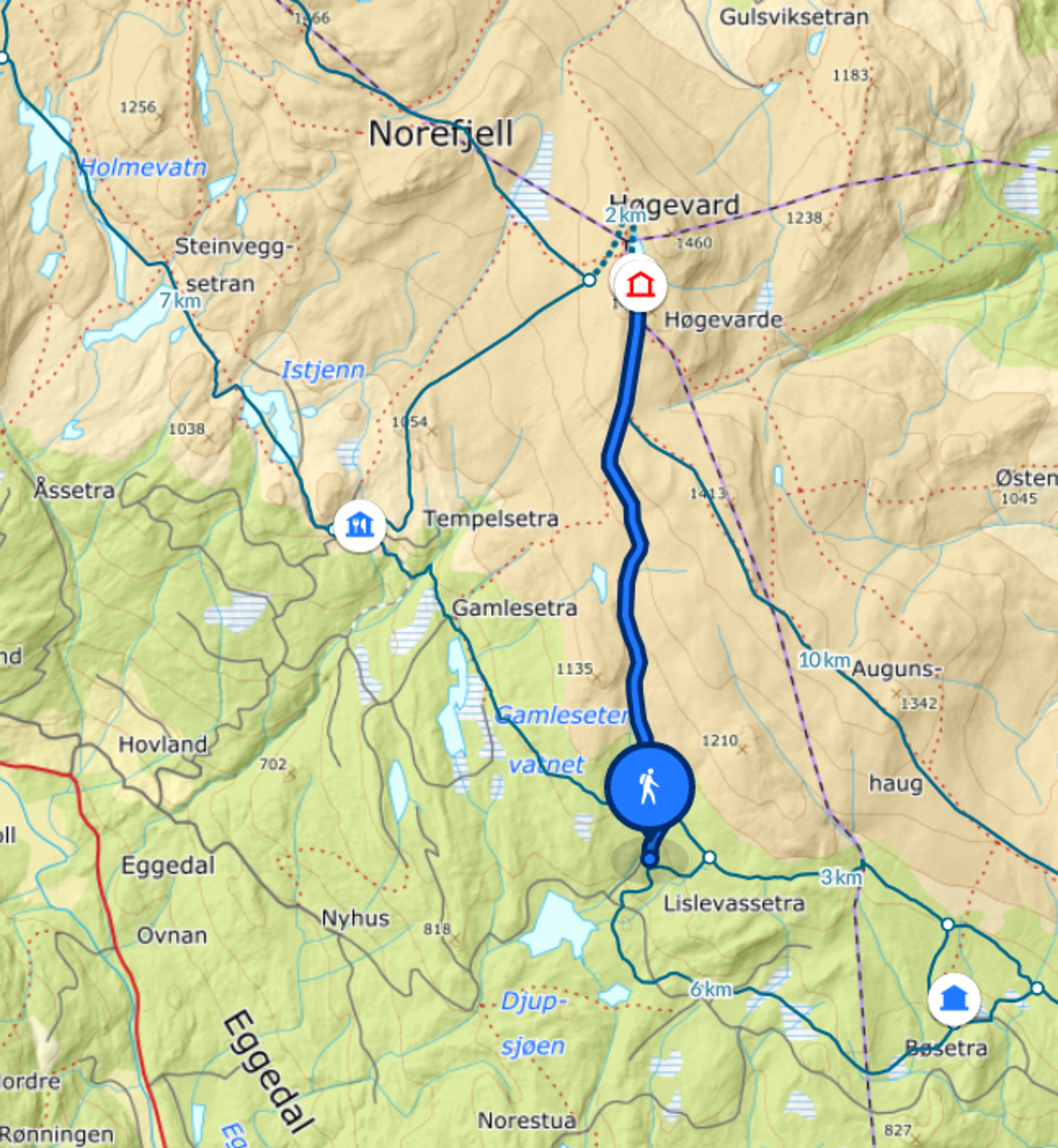 Kart hentet fra Ut.no - tur fra Djupsjøen til Høgevarde Galleribilde
