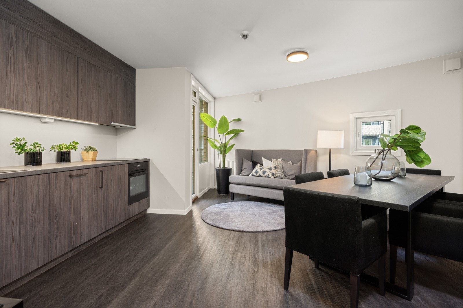 Plass til stor spisebordsgruppe, sofagruppe og annen innredning. Galleribilde