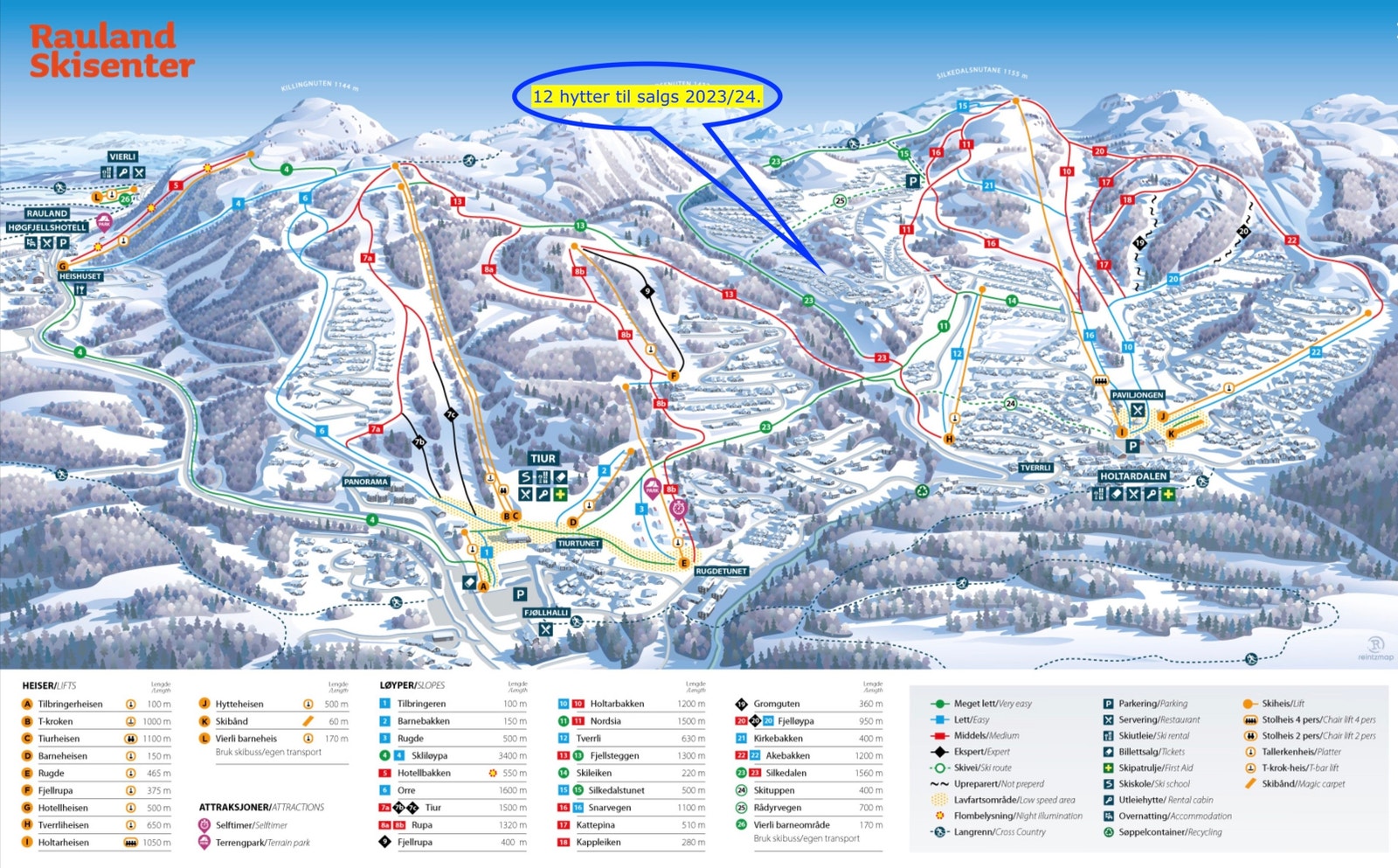 Hyttefeltet sin beliggenhet i skisenteret. Galleribilde