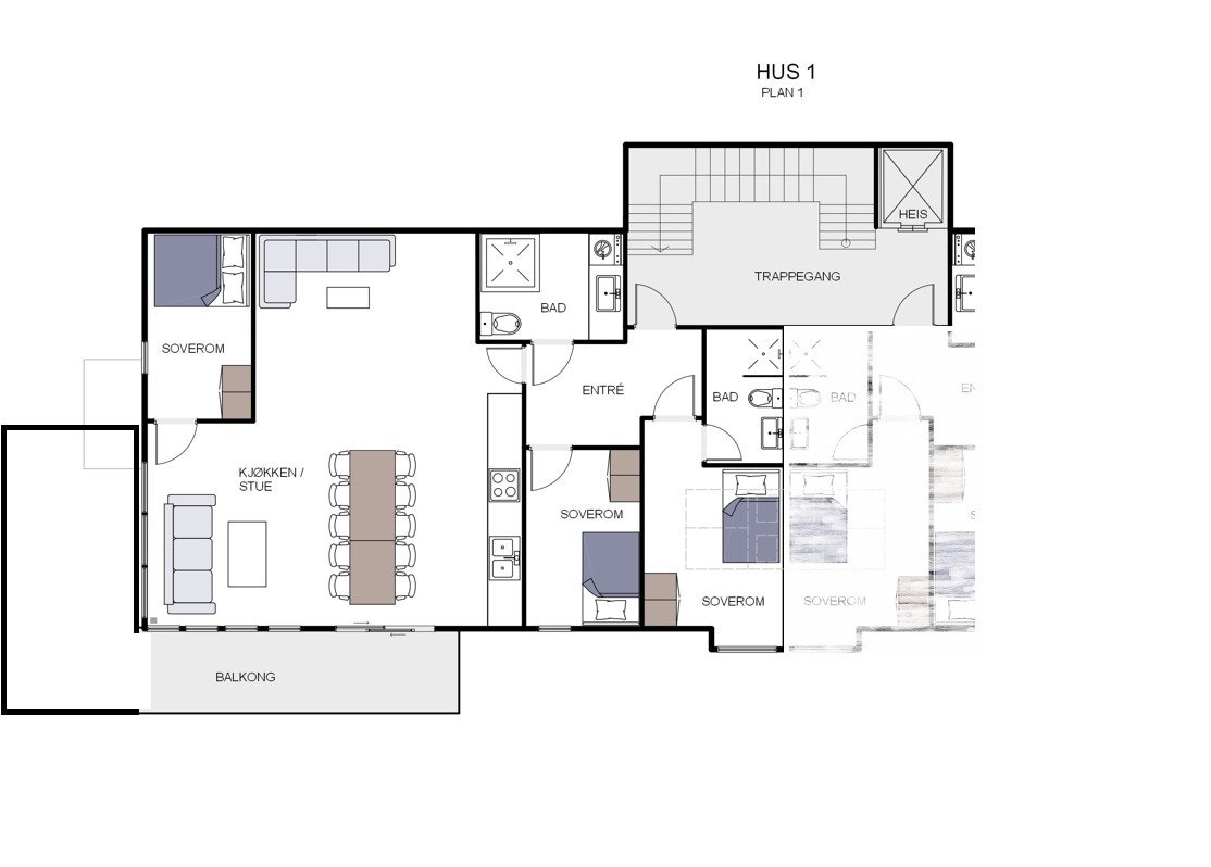 Planløsning. Leiligheten har også dobbel garasje med sportsbod inkludert. Galleribilde