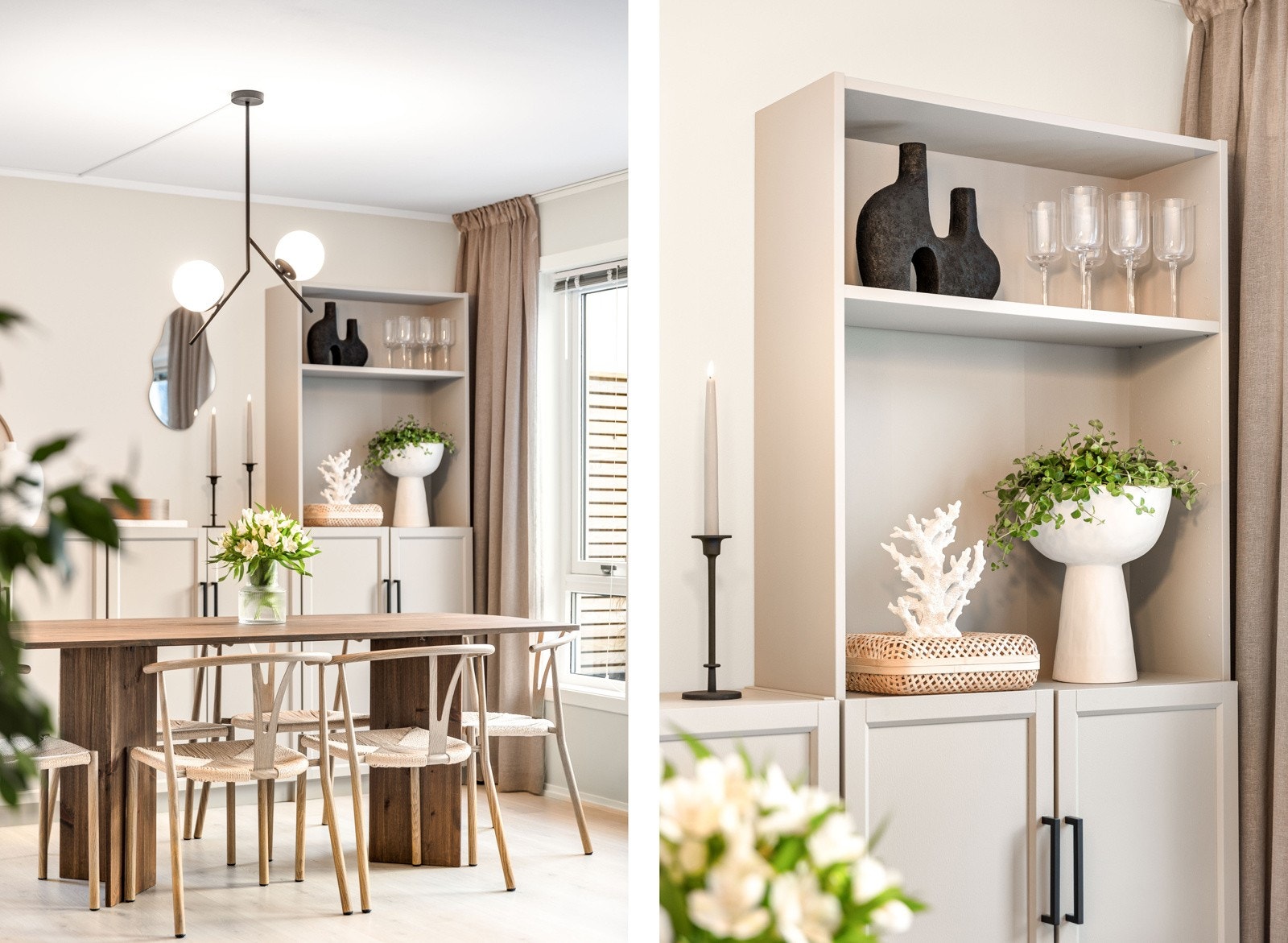 I tillegg til langbord er det også plass til oppbevaringsmøblement til servise, glass og annet. Galleribilde